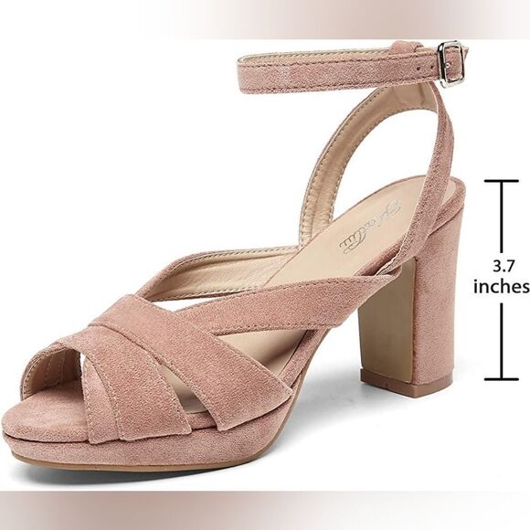 (30-1359) Katliu Women's Heeled Sandals Square Open Toe Size 9.5 (40) - Picture 4 of 11